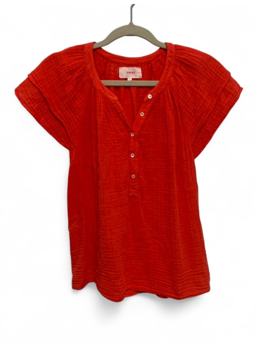 XiRENA Kira Bright Red Orange Short-Sleeve Henley Top
